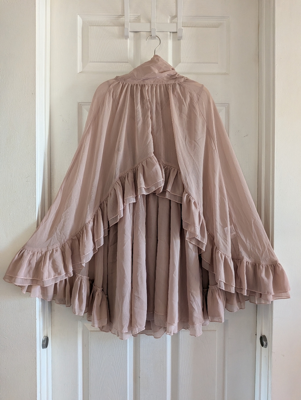 Commense Semi-Sheer Chiffon Ruffle Dress With Outer Cape - Picture 8 of 16